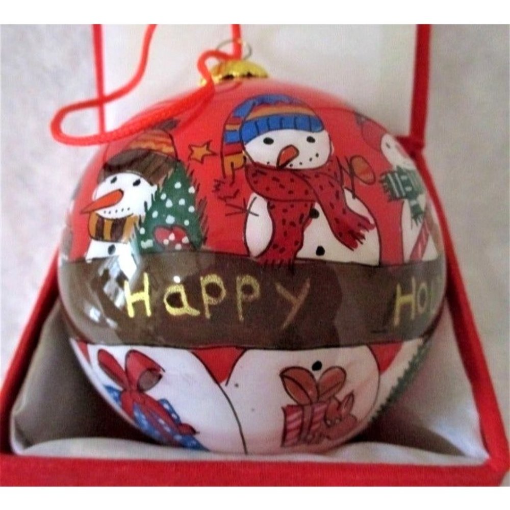 Li Bien Snowman Glass Handpainted Tree Ornament Bauble with Box